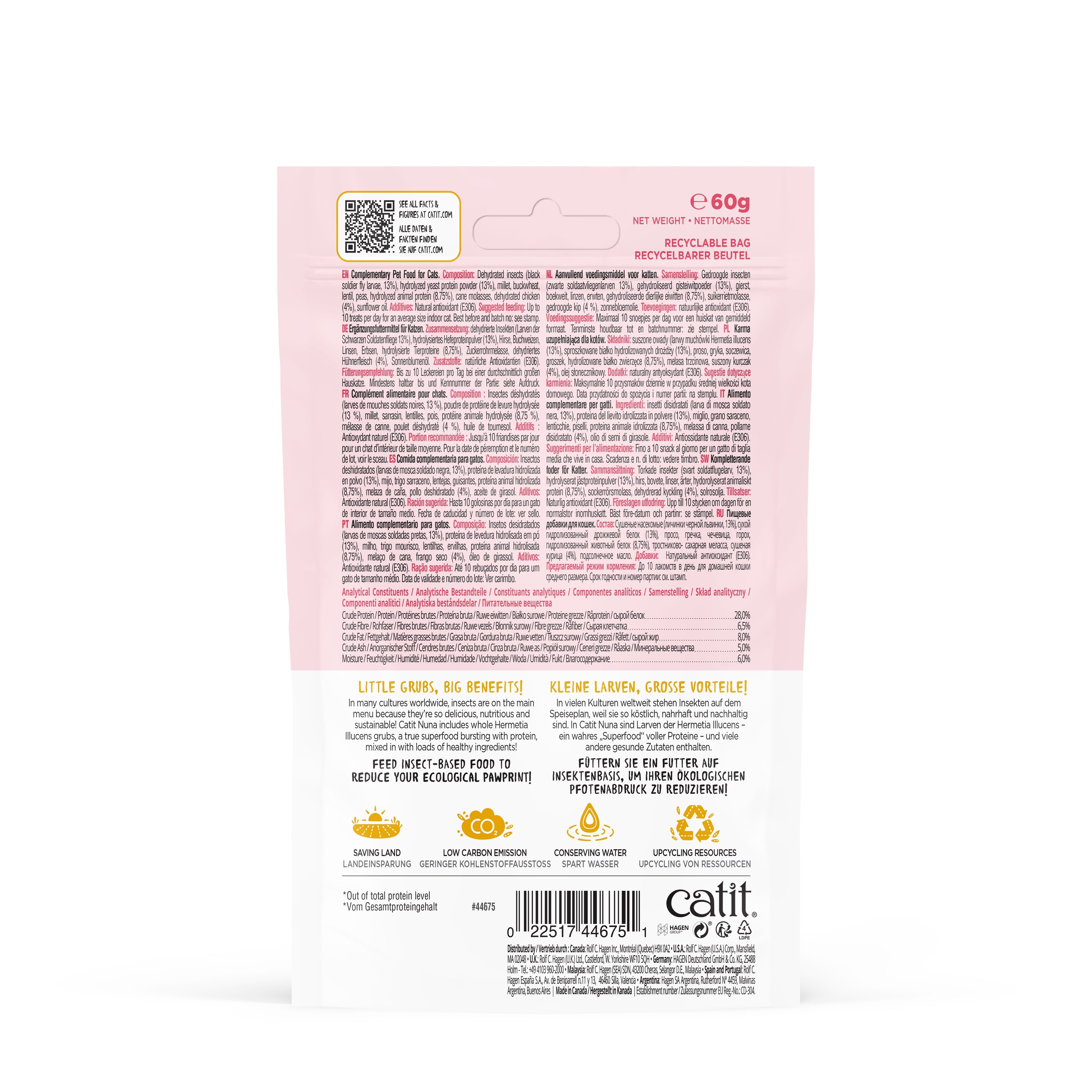 Catit Nuna Snack Proteína Insecto y Pollo, 60g - Pack de 8 unidades