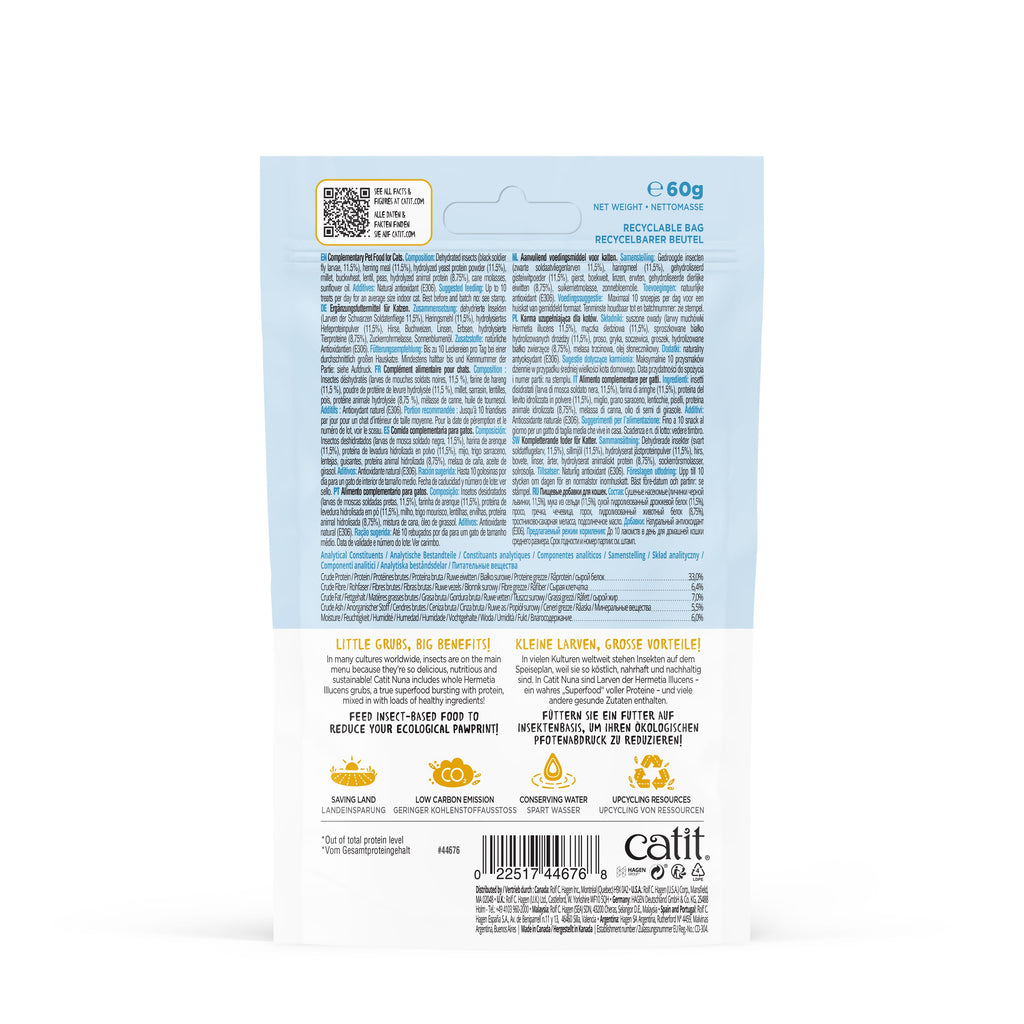 Catit Nuna Snack Proteína Insecto y Arenque, 60g - Pack de 8 unidades