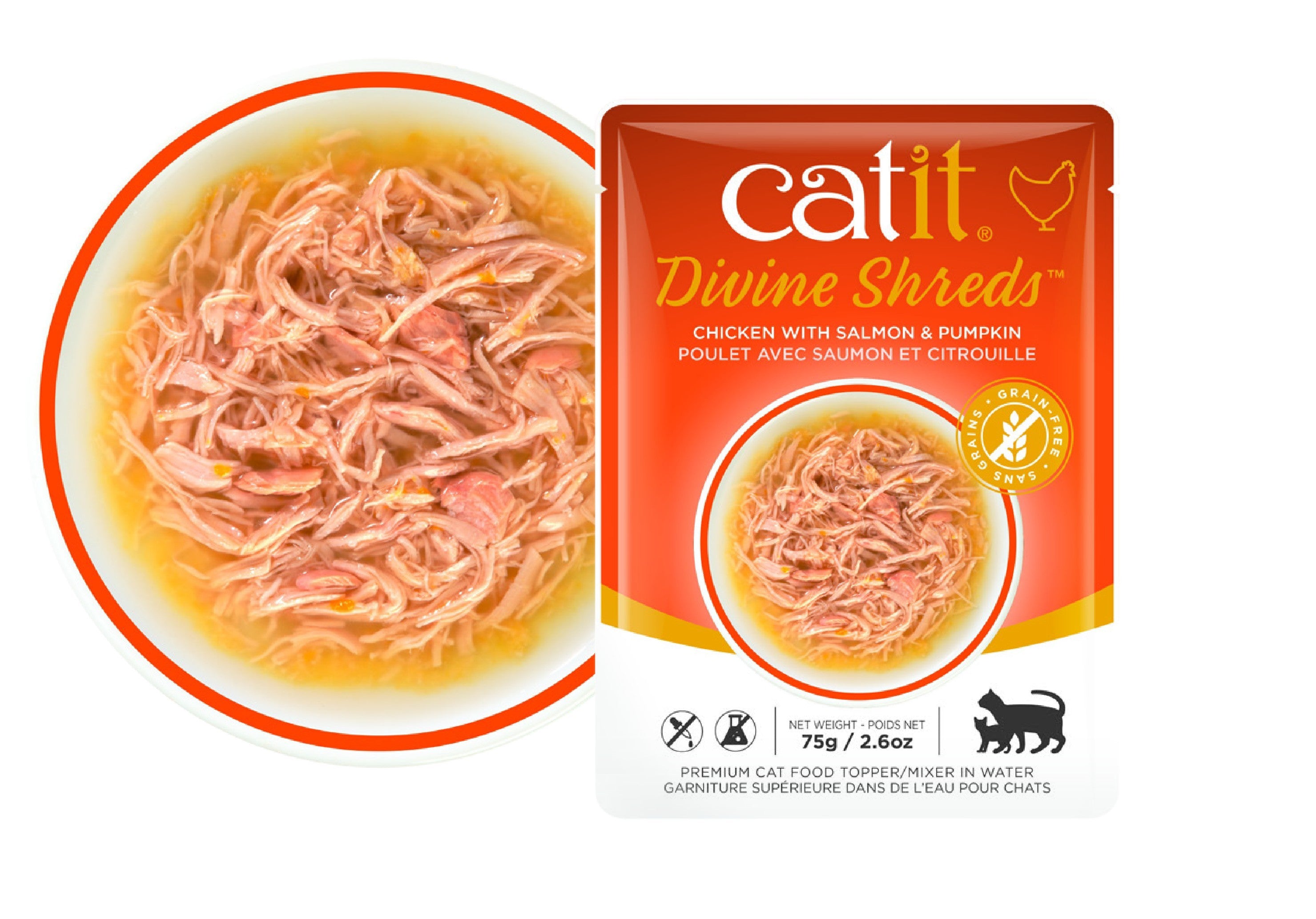 Sopa para Gatos de Pollo Catit Divine Shreds 75g - Pack de 18 unidades