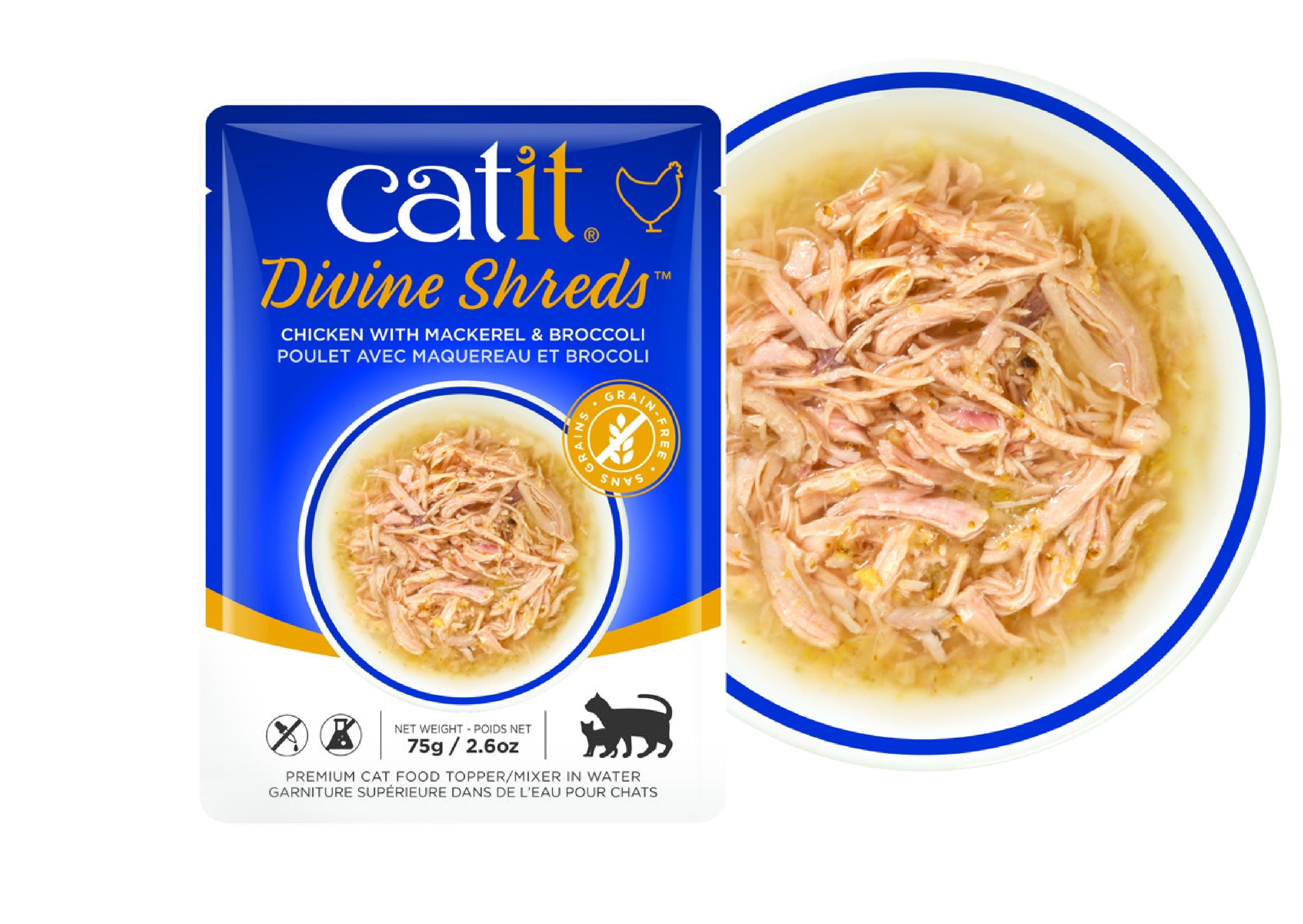 Catit DivineShreds Sopa Pollo/CaballaBrócoli, 75g - Pack de 18 unidades