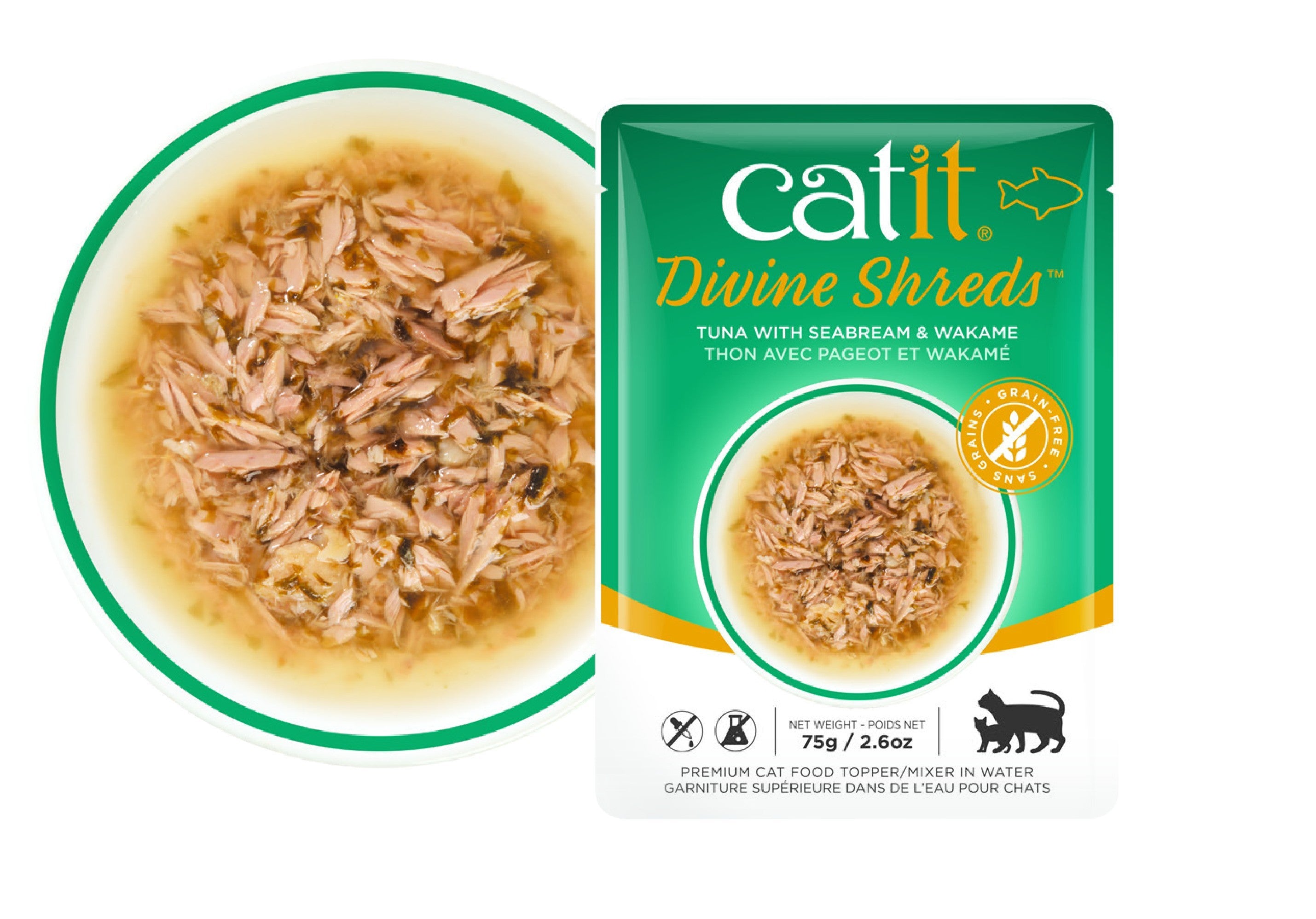 Catit DivineShreds Sopa Atún/DoradaWakame, 75g - Pack de 18 unidades