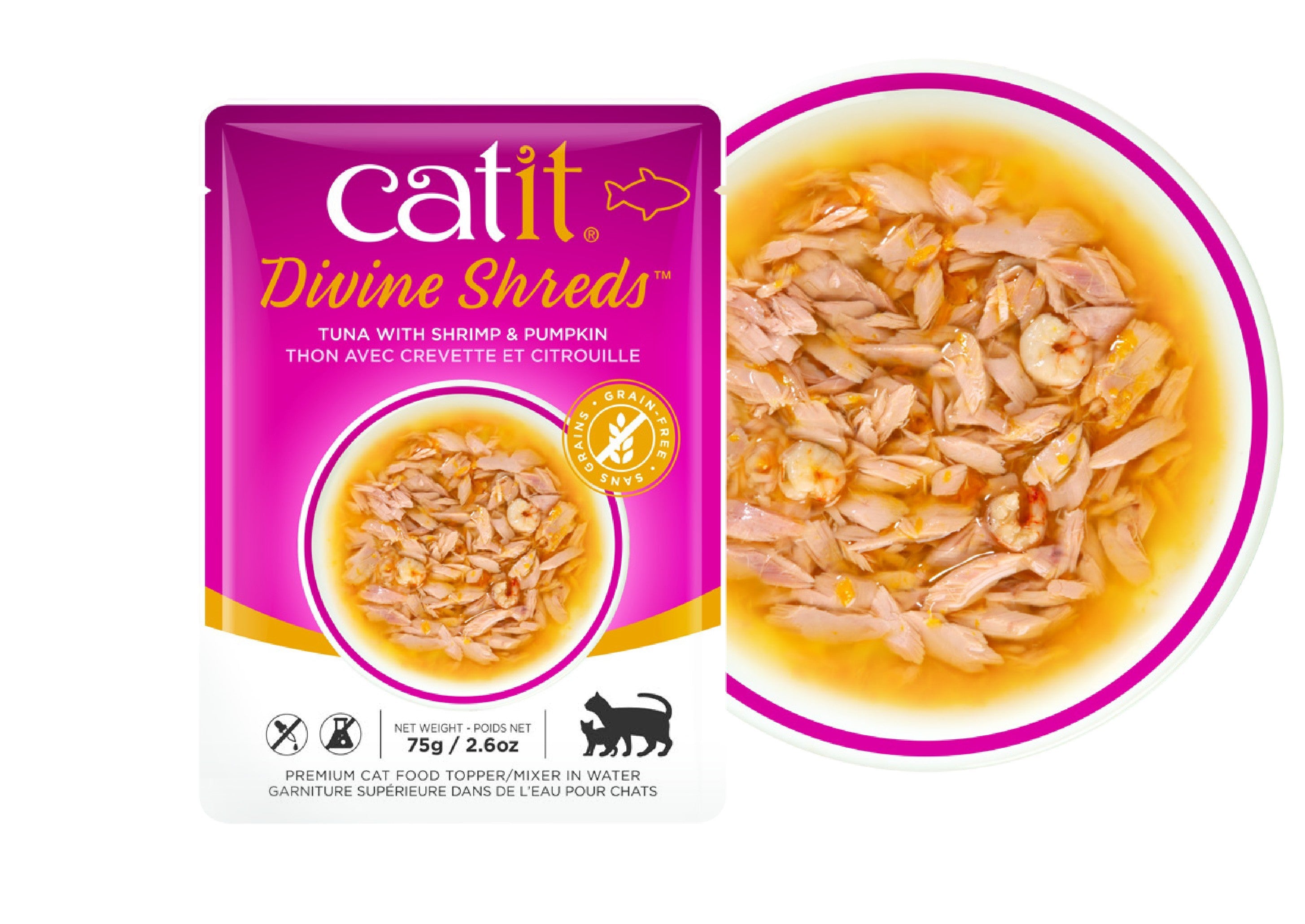 Catit DivineShreds Sopa Atún/GambasCalabaza, 75g - Pack de 18 unidades