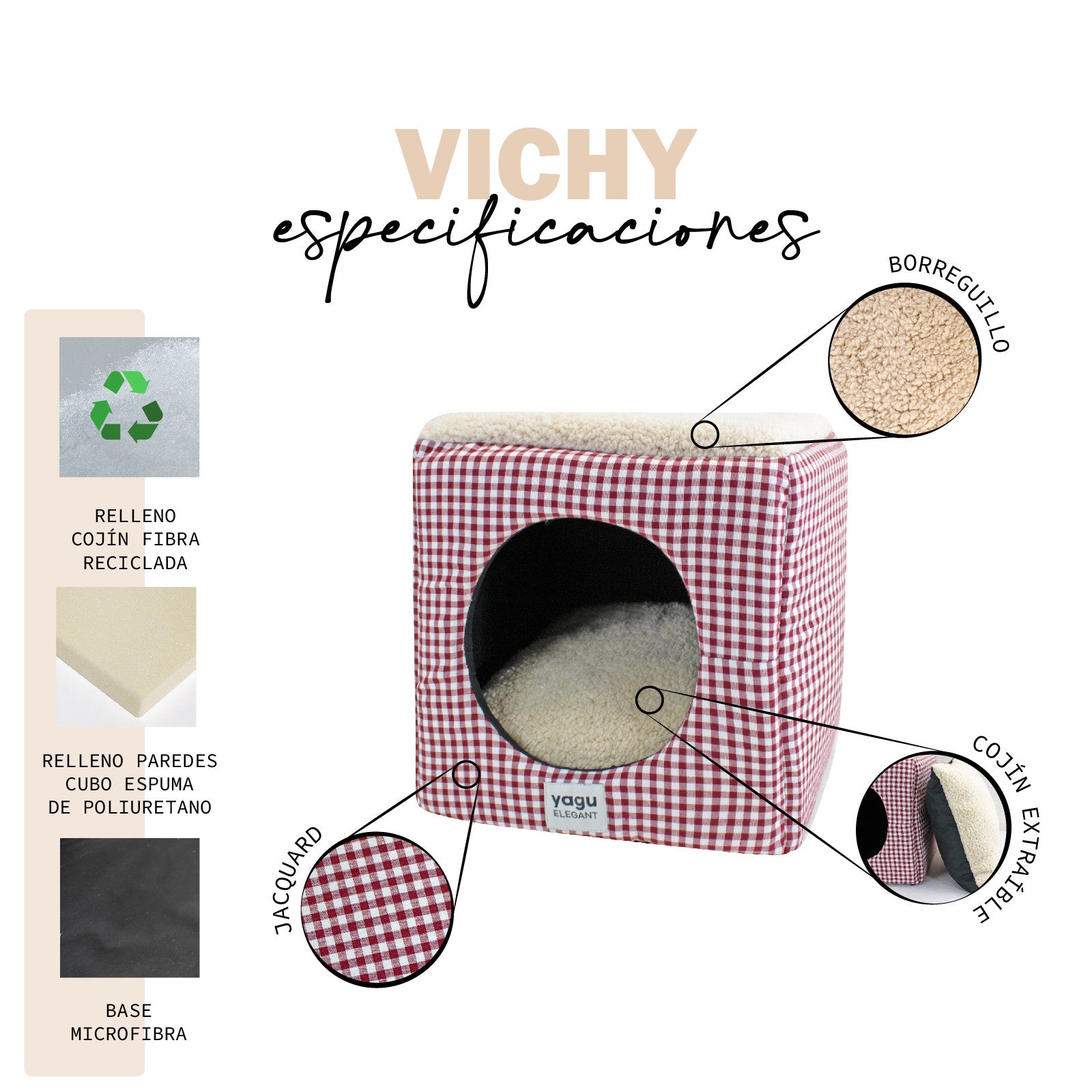 YAGU CUBO VICHY GRANA T-U 33 x 33 x 33 CM