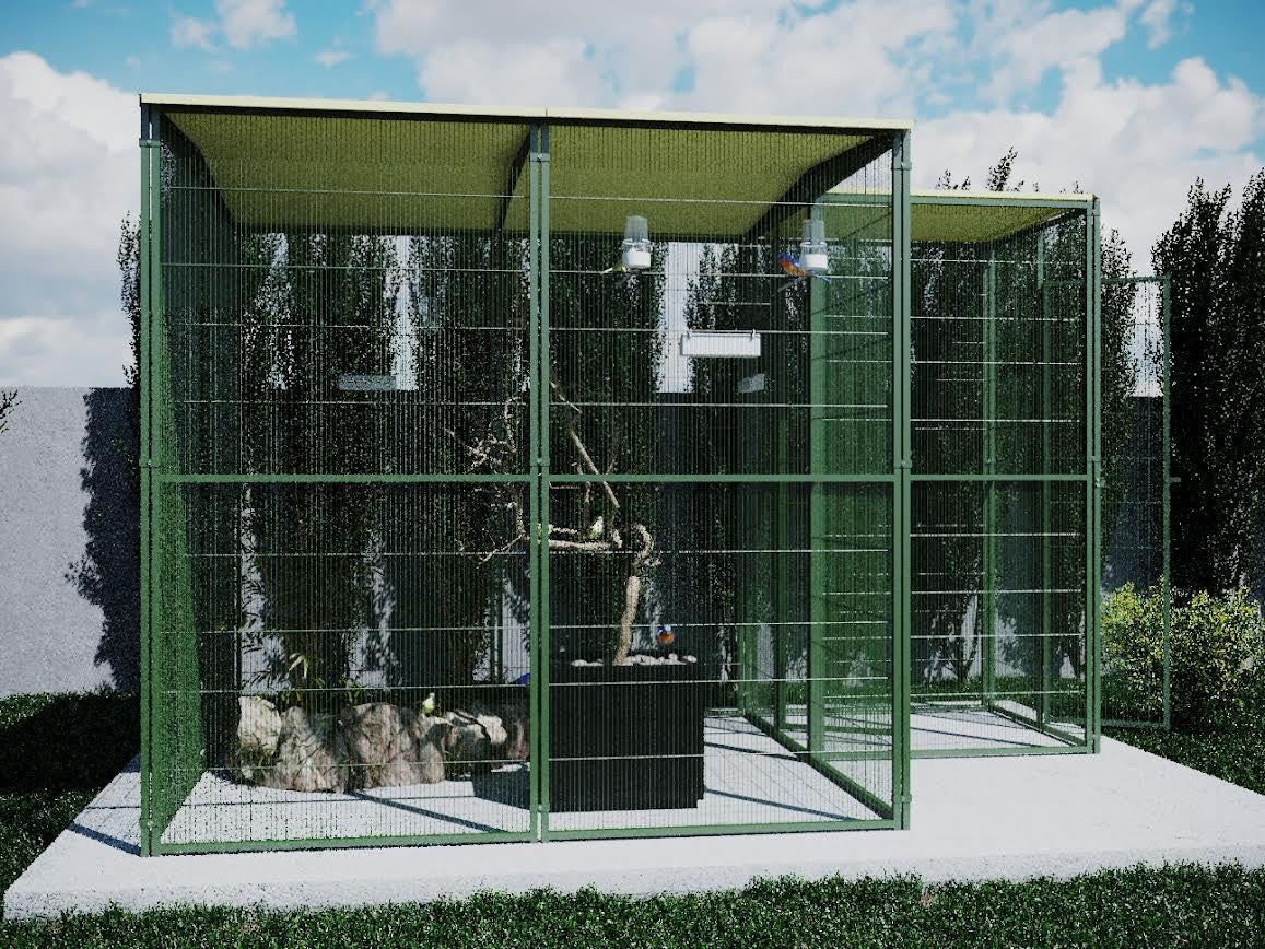 Voladero para pájaros 2x2 m verde con habitáculo de seguridad
