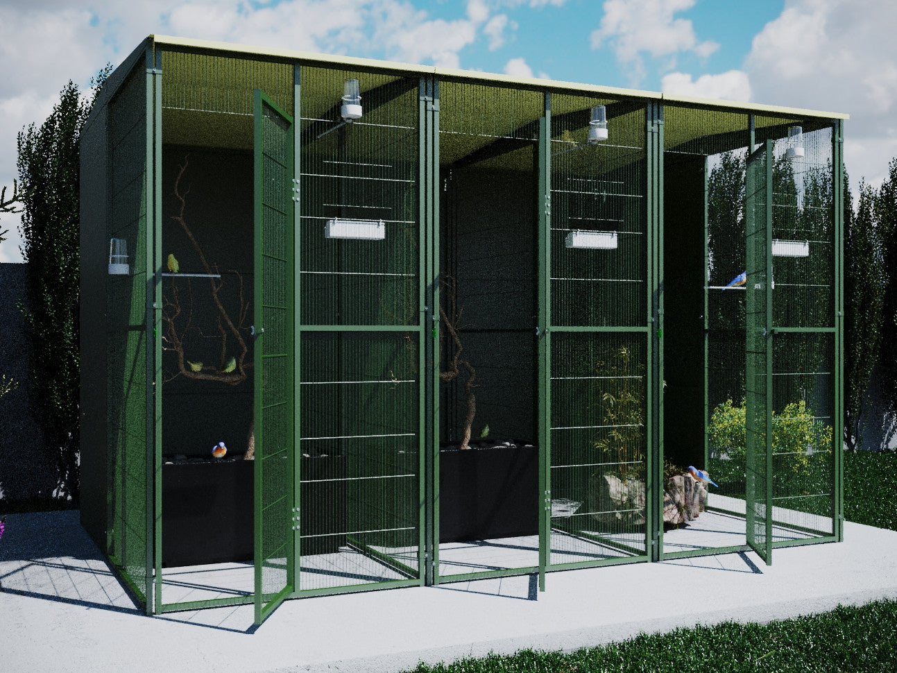 Voladero Jardín 3x2 m, 6m2, 5 Opacos, 2 Aguas y 3 Divisiones