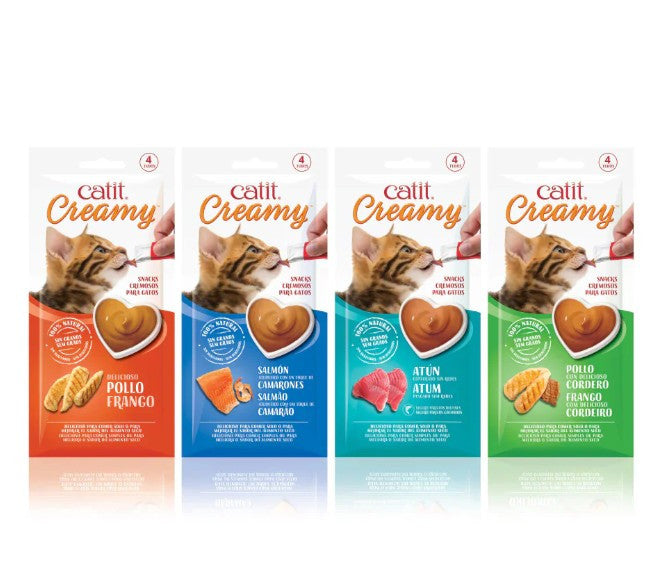 Catit Creamy Salmón y Gambas, 4x10g - Pack de 12 unidades