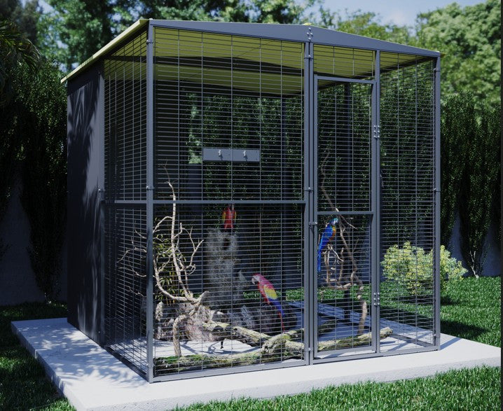 Voladero para Loro 2x2m techo a dos aguas