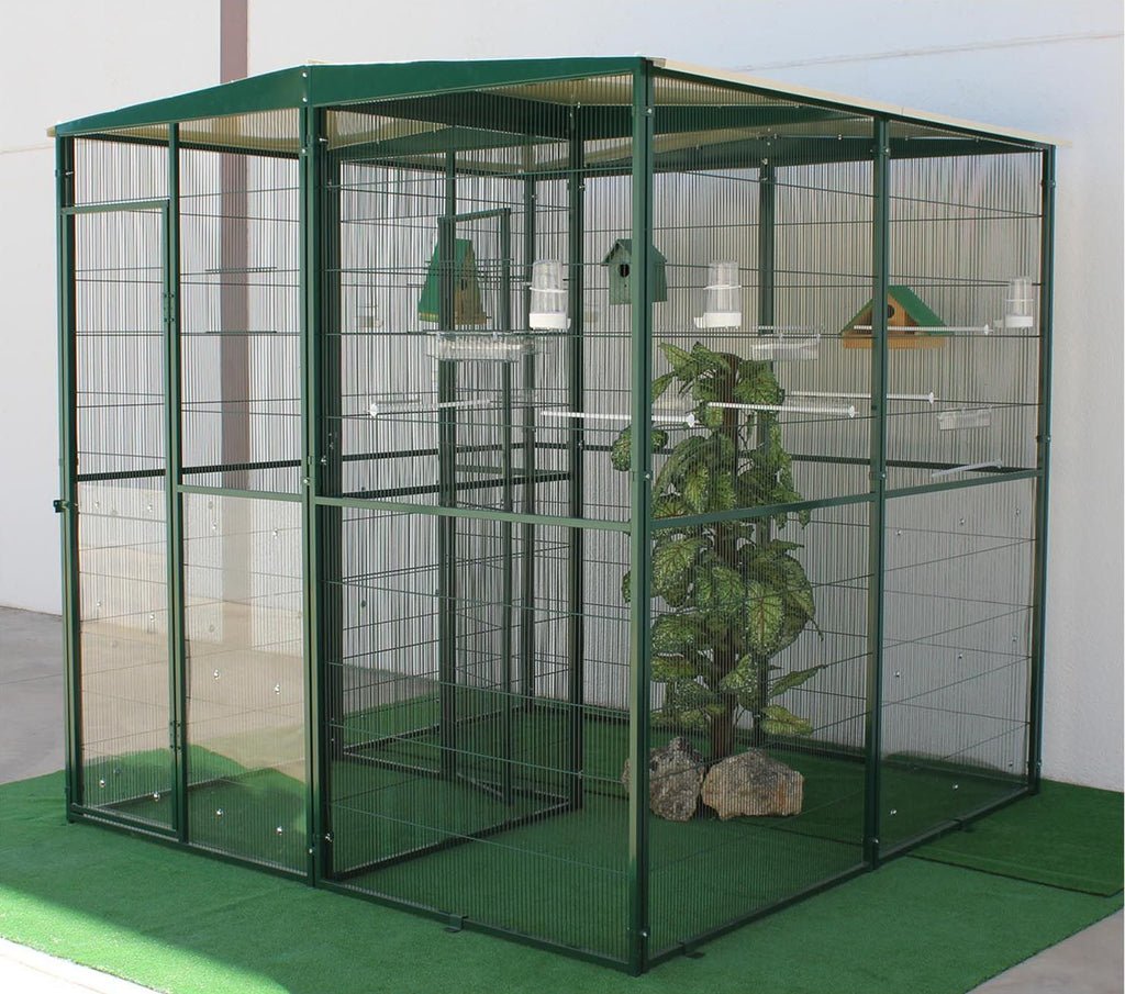 Voladero para pájaros 2x2 m verde con habitáculo de seguridad