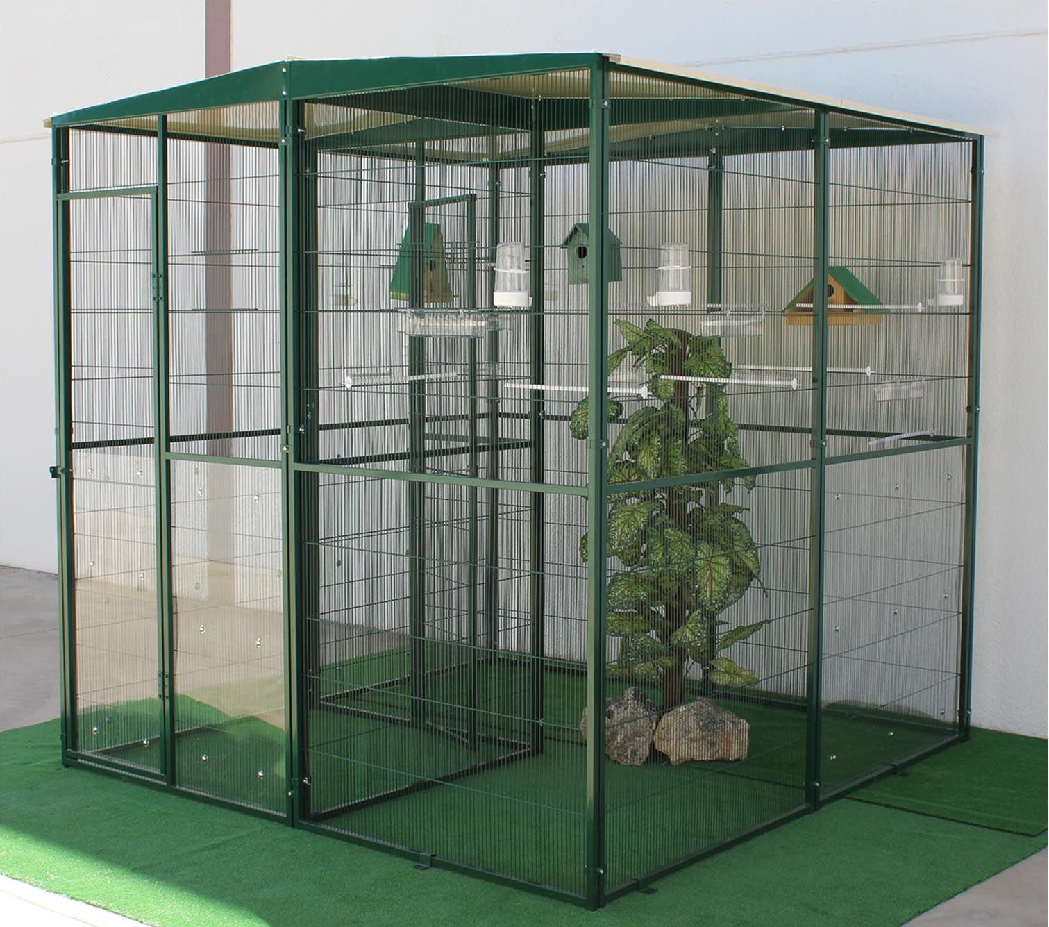 Voladero para pájaros 2x2 m verde con habitáculo de seguridad