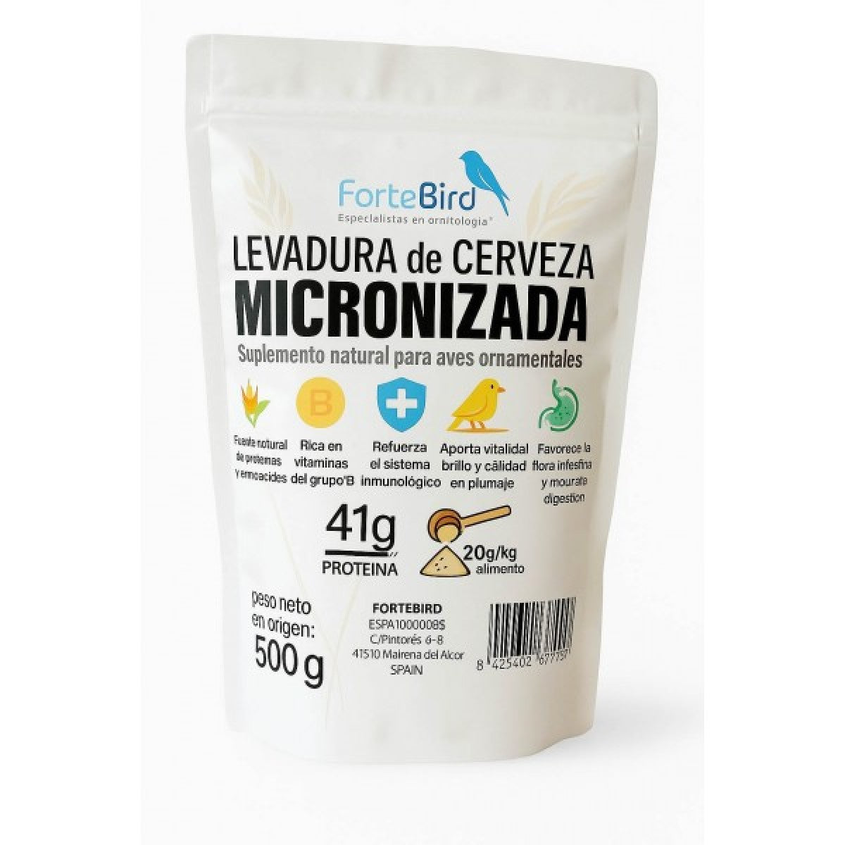 Levadura de Cerveza Micronizada Fortebird 500 grs – Suplemento proteico para aves