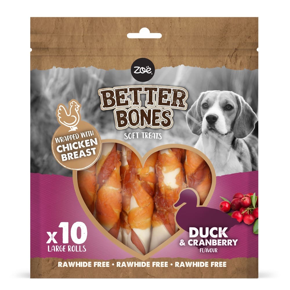 Rolls grandes envueltos en pollo para perros Zoë Better Bones Pack de 10 12