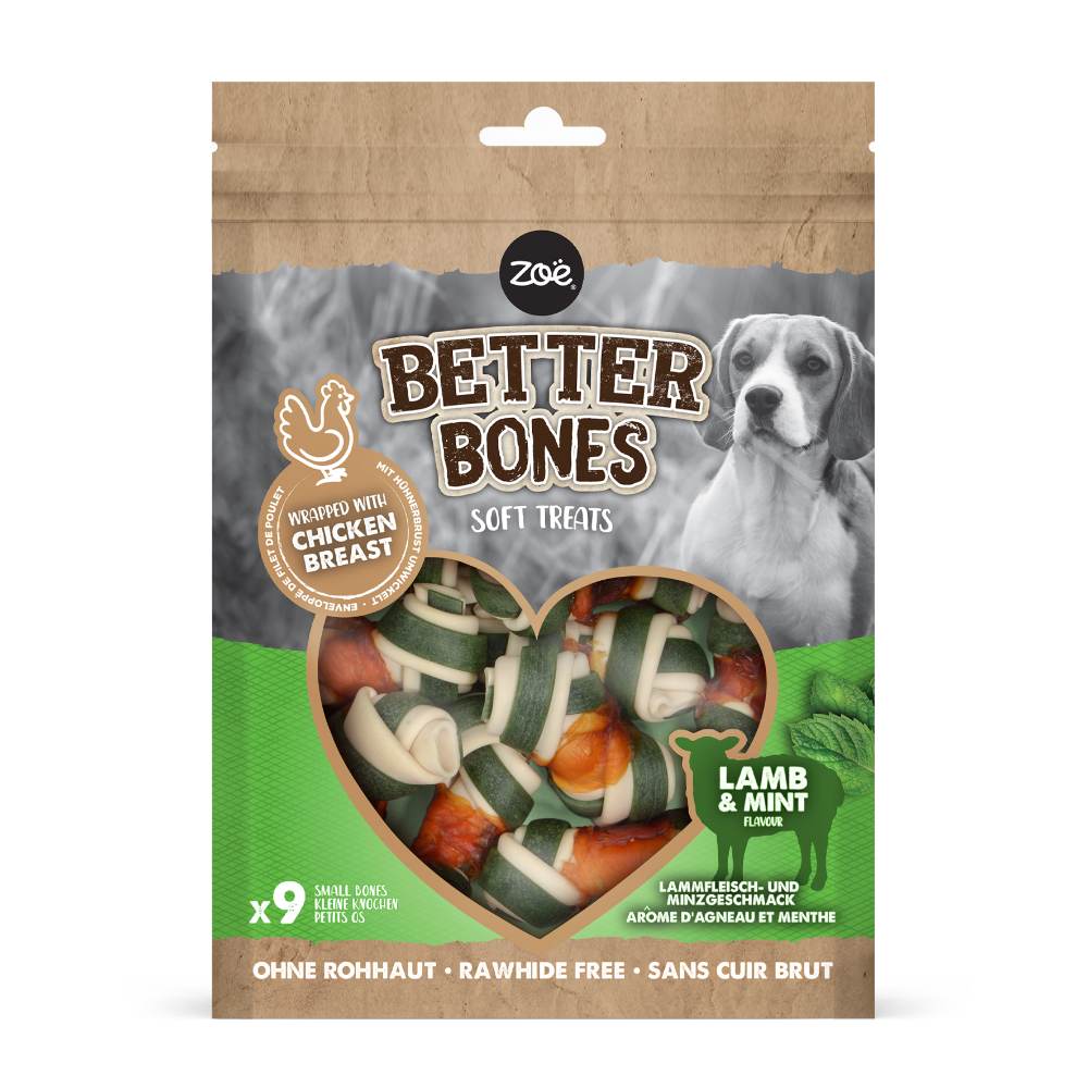 Huesitos suaves envueltos en pollo para perros Zoë Better Bones Pack de 9