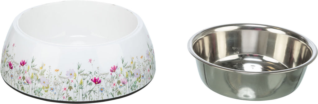 Cuenco de acero inoxidable con diseño floral