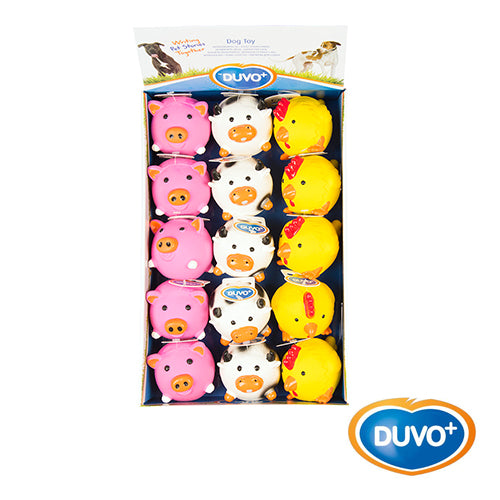 DUVO EXPOSITOR JUGUETE PERRO LATEX BOLAS ANIMALES MIX 7.5 CM