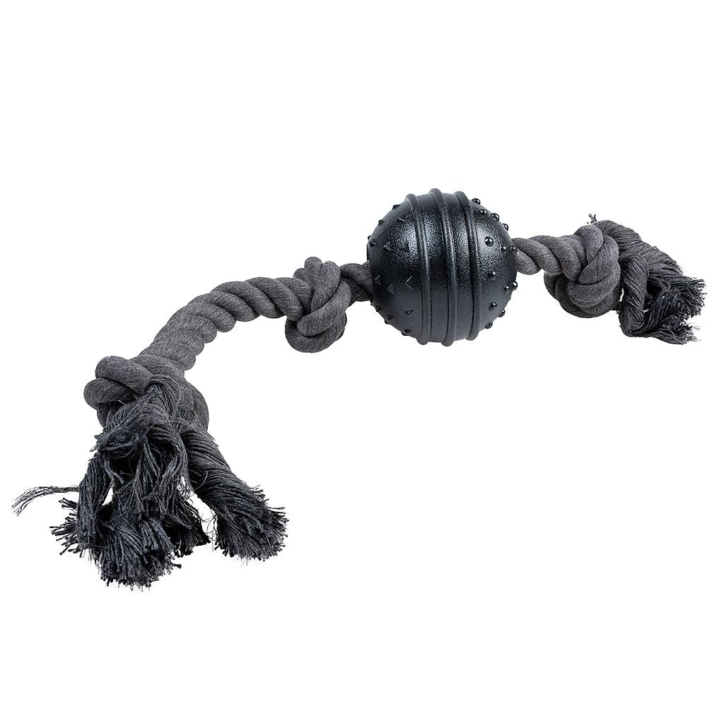 DUVO JUGUETE PERRO ECO CUERDA NEGRA 3 NUDOS CON BOLA GOMA DE 8 CM 50 x 8 x 8 CM